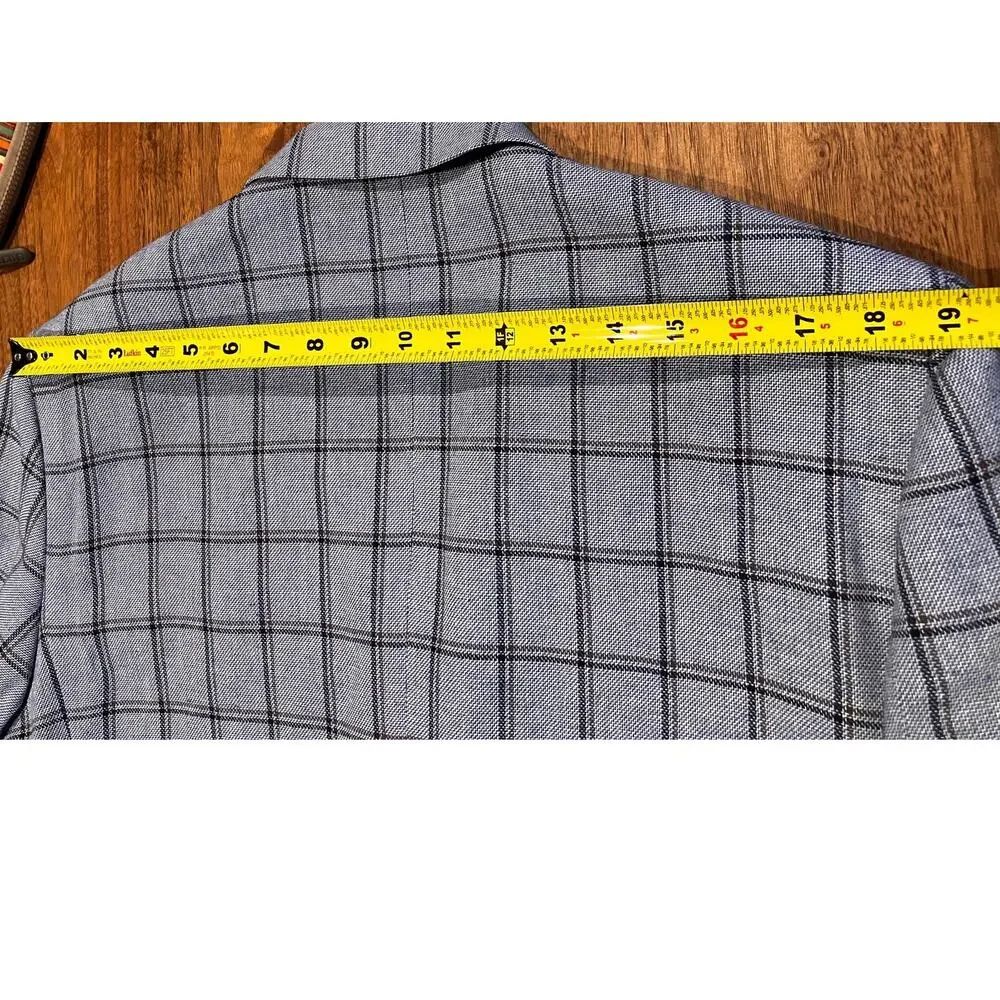 Stafford‎ Signature Mens Sport Coat 46 Short Blue Windowpane Linen Blend NWT